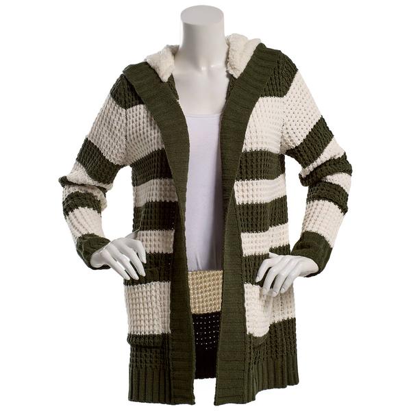 Juniors Madden Girl Sherpa Lined Hoodie Waffle Cardigan - image 