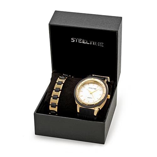 Mens Steeltime Black Rubber &amp; Gold Plated Watch - 954-003-BW - image 