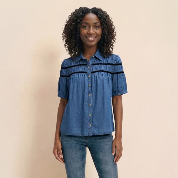 Womens Nicole Miller Elbow Sleeve Button Front Blouse - image 