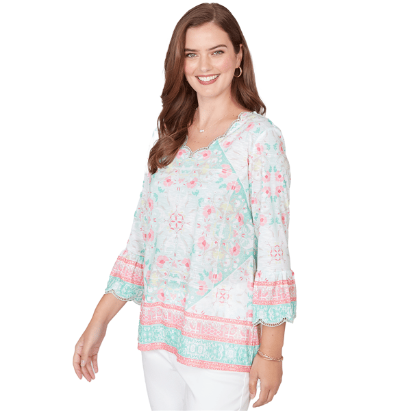 Womens Ruby Rd. Renaissance Romance Flounce Sleeve Floral Blouse