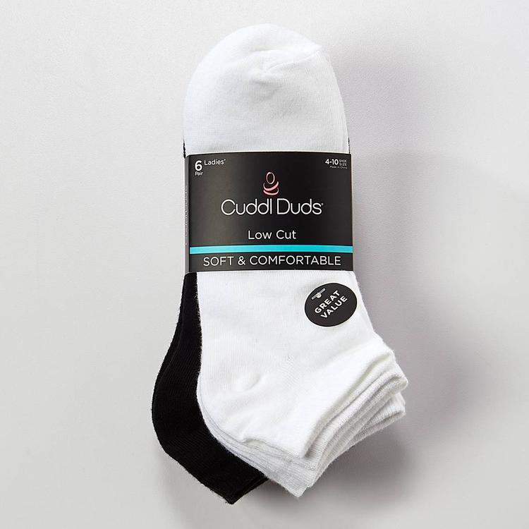 Womens Cuddl Duds 6pk. Flat Knit Low Cut Socks