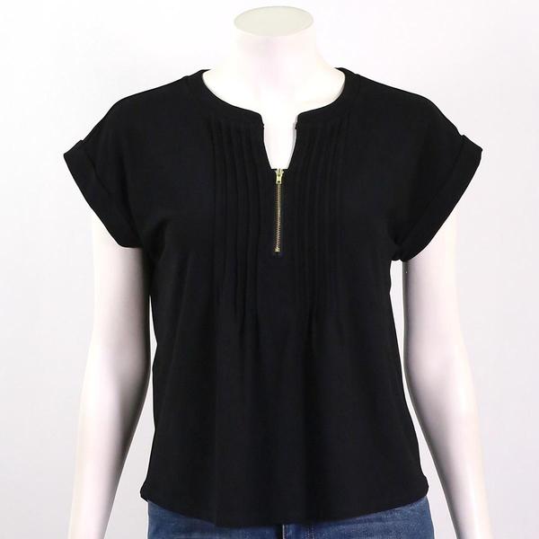 Womens 89th & Madison Short Sleeve Pintuck Zip Dolman Top - image 