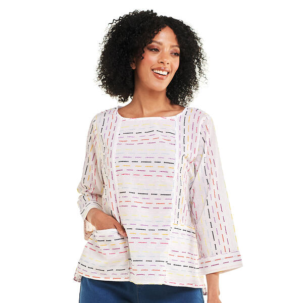 Womens Erika 3/4 Sleeve Clip Dot Stripe Tunic Blouse - image 