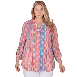 Plus Size Ruby Rd. Wovens Medallion Watercolor Stripe Top