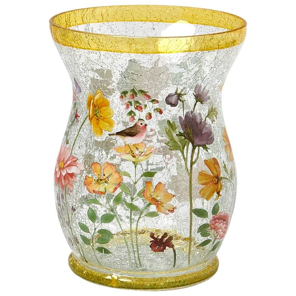 Transpac Yellow Summer Flower Crackle Hurricane - image 