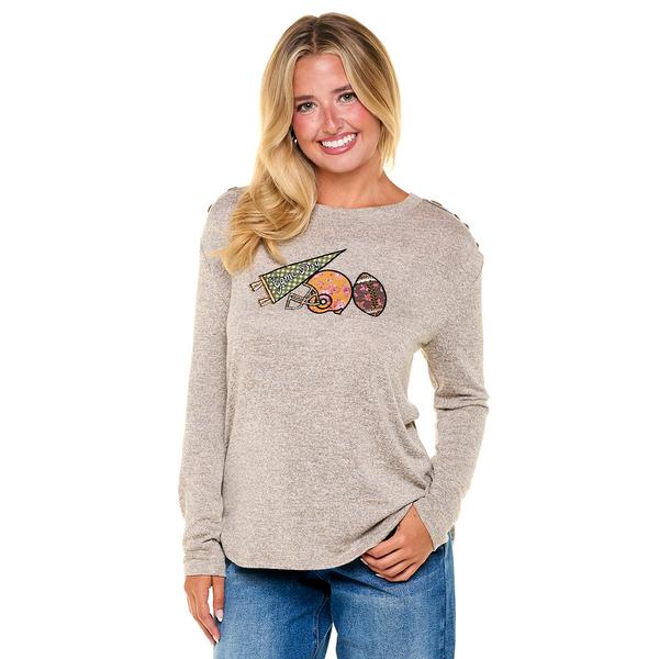 Womens Tru Self Long Sleeve Game Day Patchwork Tee - image 