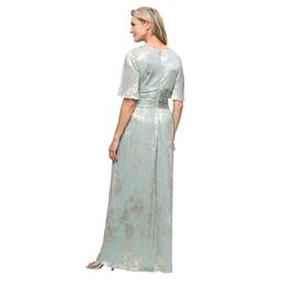 Womens SLNY Elbow Sleeve Floral Foil Gown