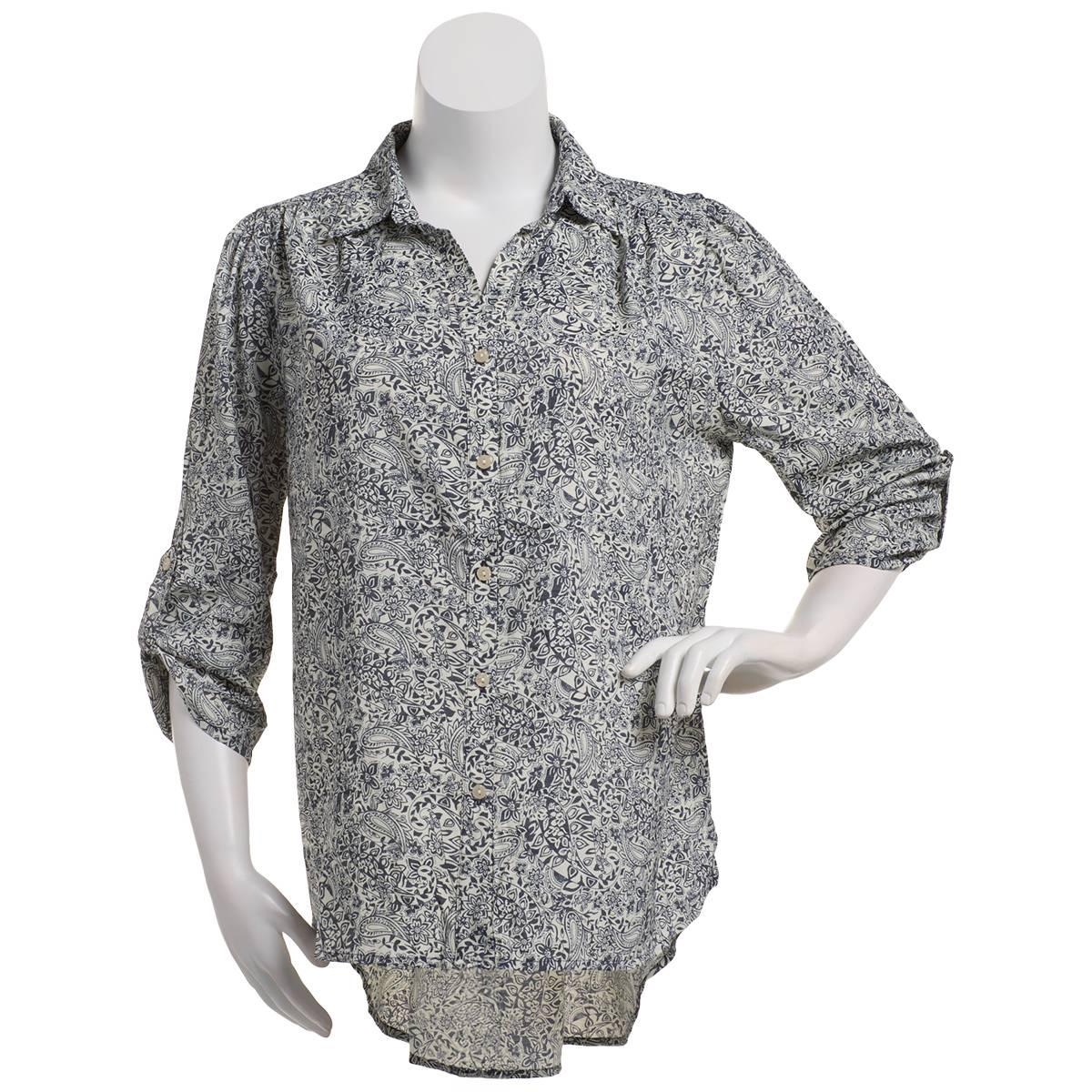 Plus Size NY Collection Paisley Button Front High Low Blouse