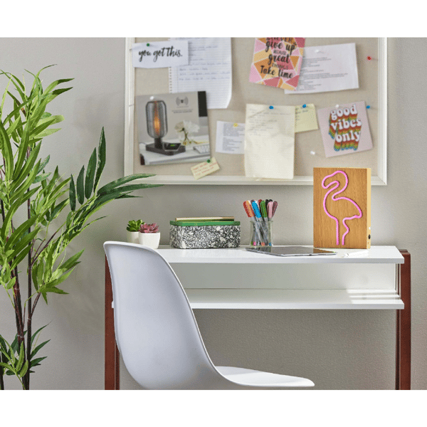 Simplee Adesso Wood Framed Neon Flamingo Table/Wall Lamp