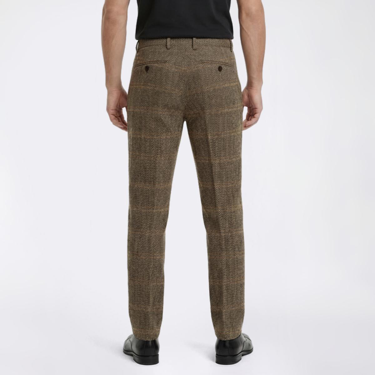 Mens Paisley & Gray Plaid Pants - Brown/Orange