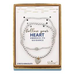 Shine Crystal Fireball & CZ Heart Beaded Stretch Bracelet