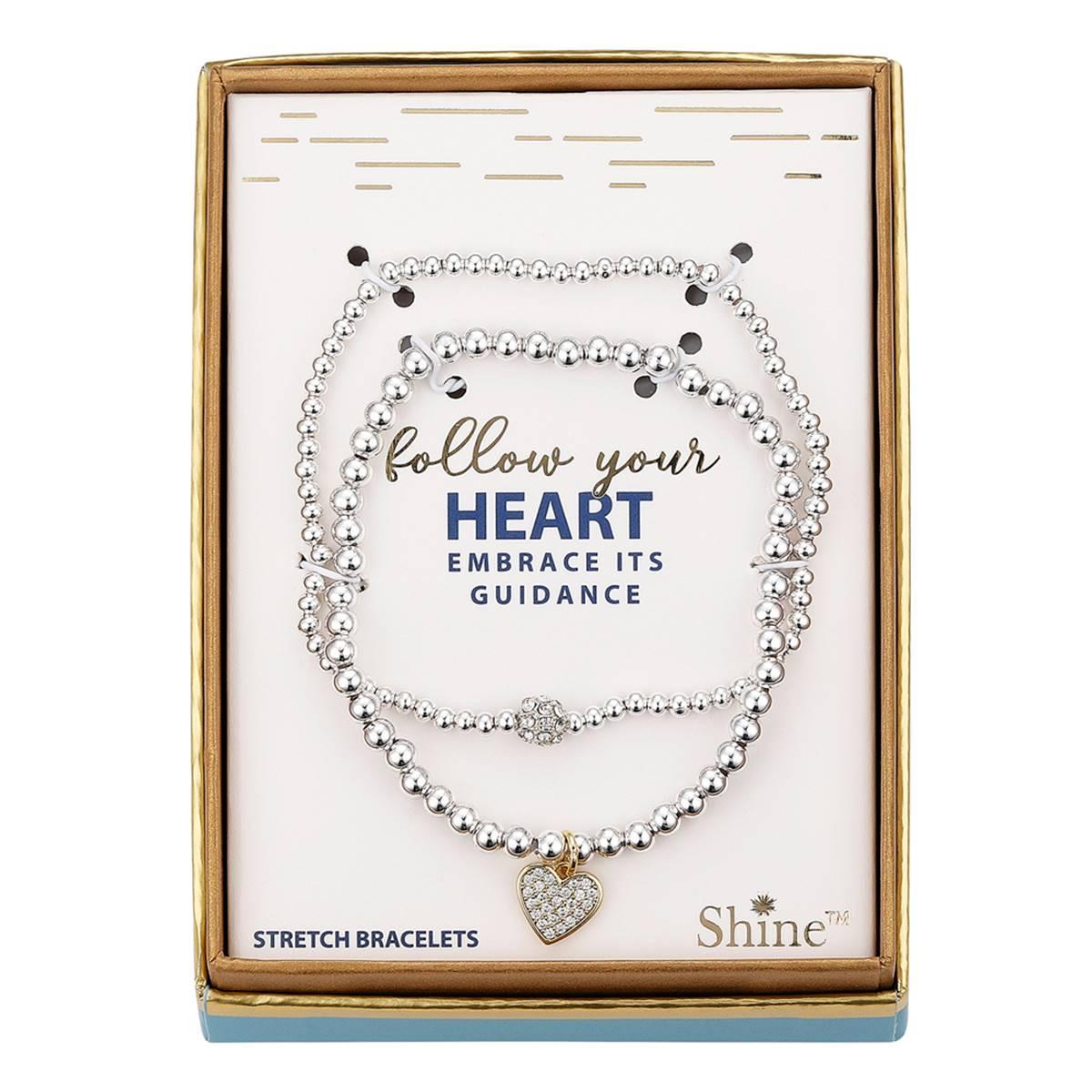 Shine Crystal Fireball & CZ Heart Beaded Stretch Bracelet