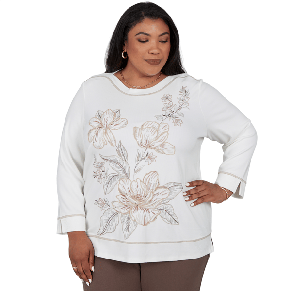 Plus Size Alfred Dunner Luxe Be A Lady Floral Embroidery Blouse - image 