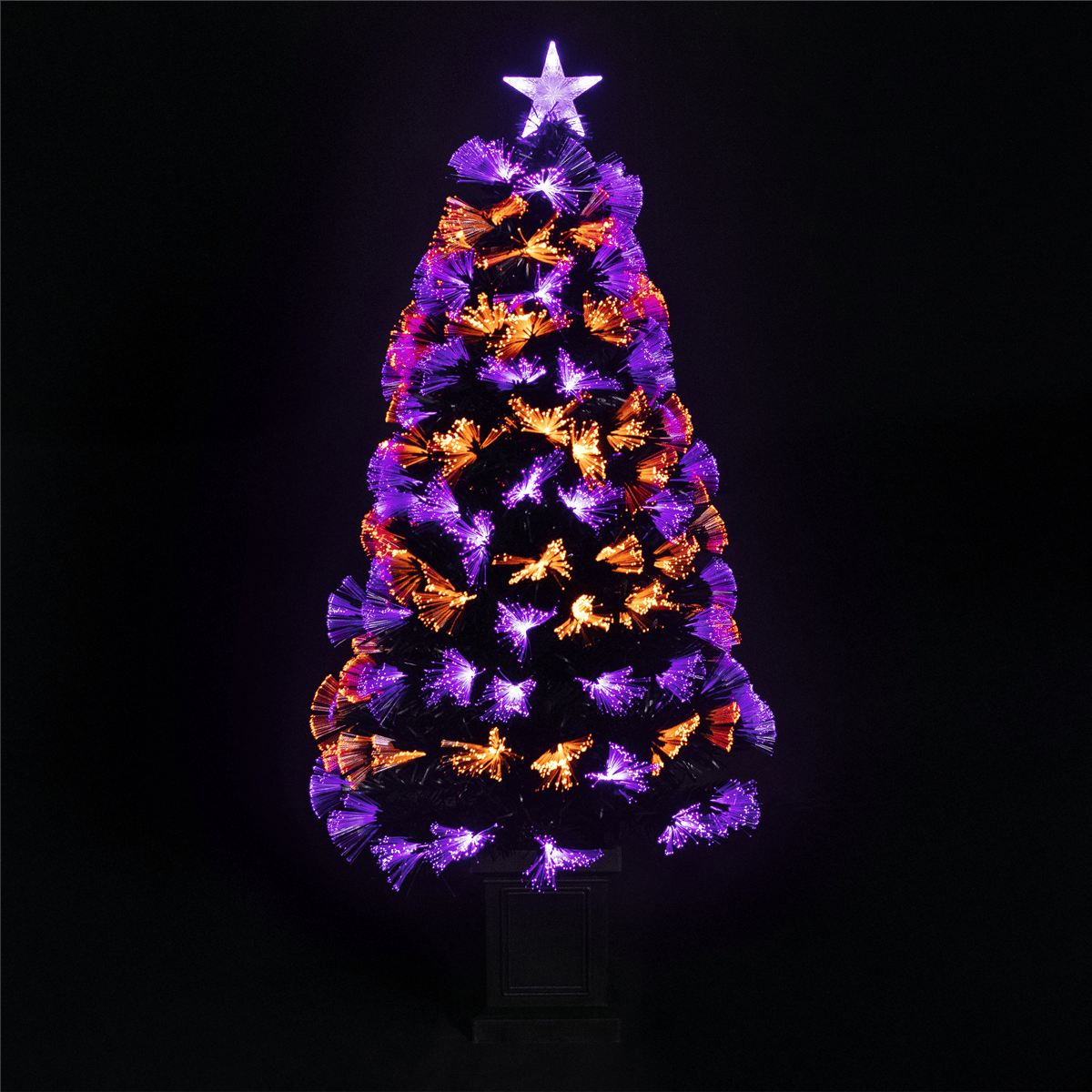 Open Video Modal for Northlight 4ft. Black Fiber Optic LED Pine Potted Halloween Tree