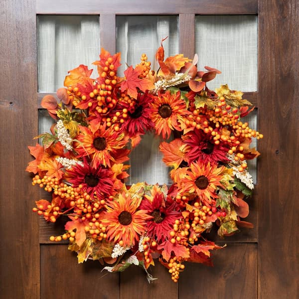 Northlight Seasonal Leaves & Flowers Fall Wreath