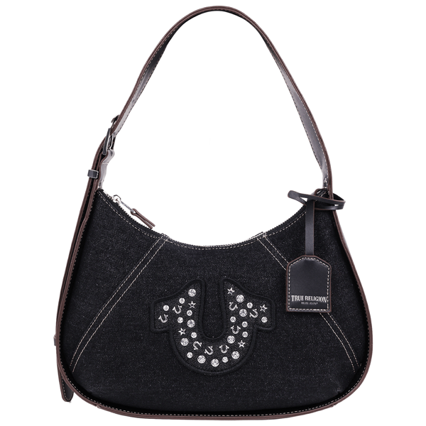 True Religon Studded Logo Denim Hobo Bag