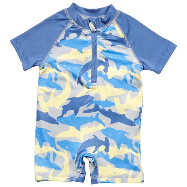 Baby Boy (NB-9M) Wippette Shark Short Sleeve Rashguard Swimsuit - image 