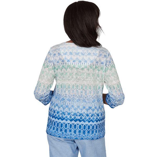 Petite Alfred Dunner Caribbean Blues Keyhole Neck Ombre Blouse