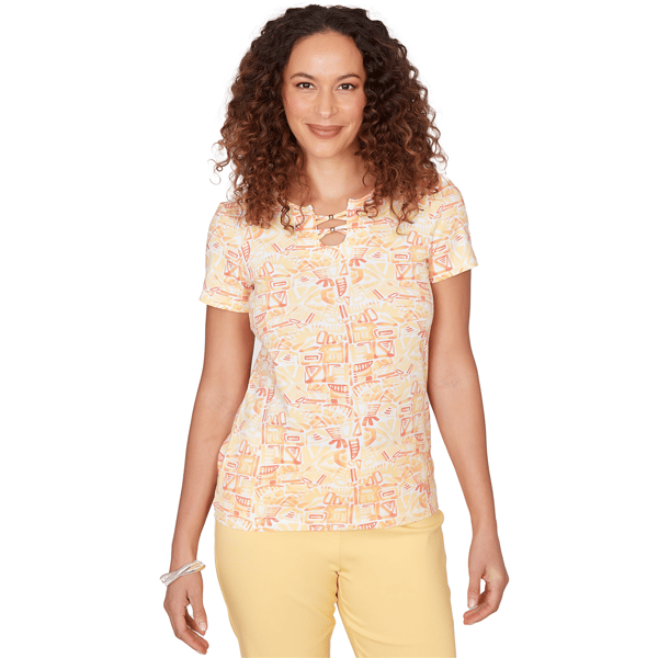 Womens Hearts of Palm Fun in the Sun Geometric Abstract Blouse