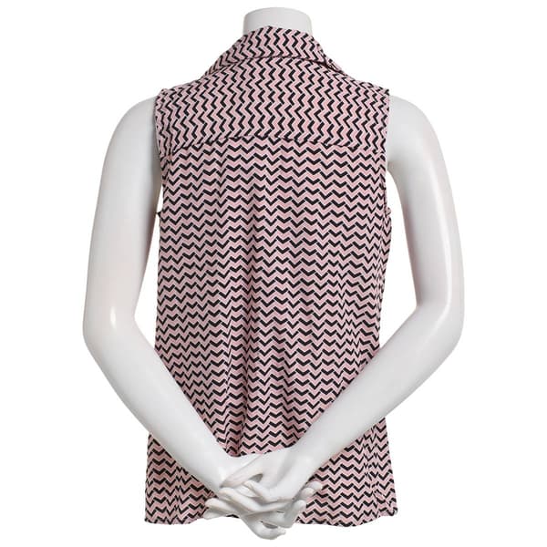 Petite Notations Sleeveless Button Front Chevron Equipment Blouse
