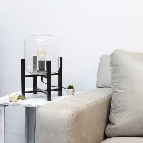 Simple Designs Black Wood Mounted Table Lamp w/Glass Shade