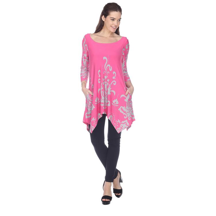 White Mark Yanette Pink and Grey Printed Tunic Top