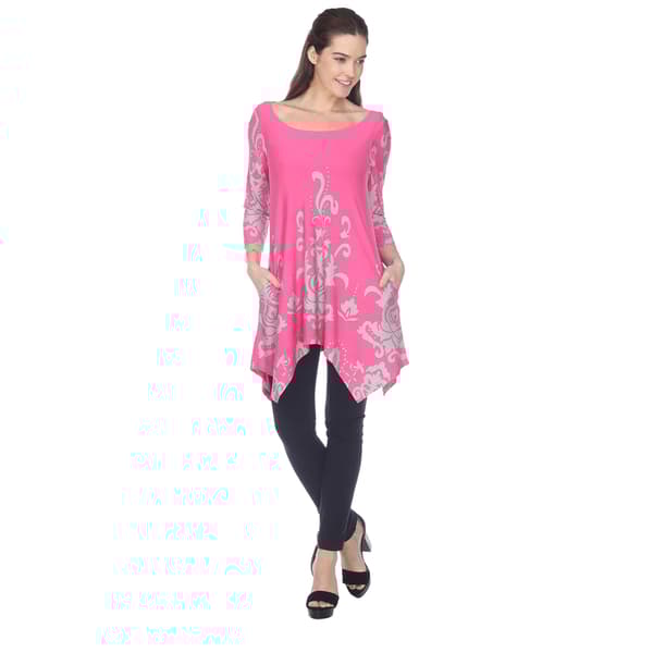 White Mark Yanette Pink and Grey Printed Tunic Top
