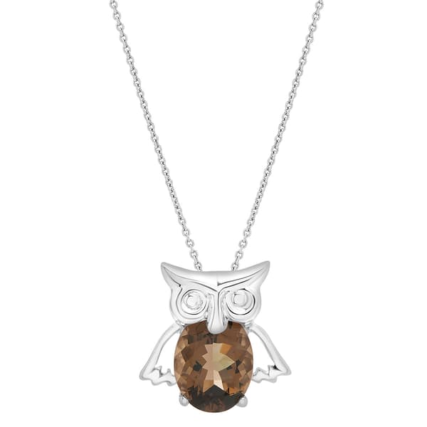 Gemstone Classics(tm) Sterling Silver Smokey Quartz Owl Pendant - image 
