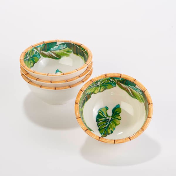 Tommy Bahama 6in. Large Palm Bamboo Salad Bowl Sets - Set of 4 - image 