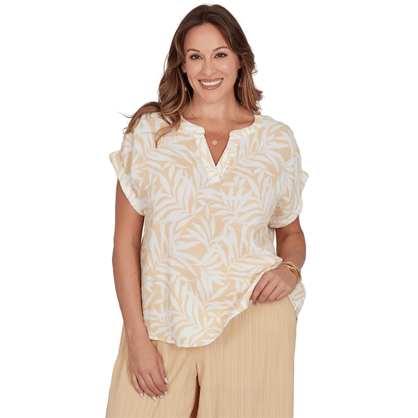 Plus Size Emaline Verde Grove II Short Roll Sleeve Leaf Blouse - image 