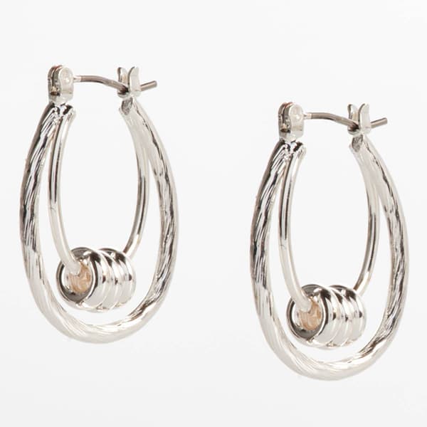 Design Collection Silver-Tone Double Hoop Earrings - image 