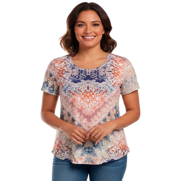 Womens OneWorld Short Sleeve Sublimation Damask Tee - image 