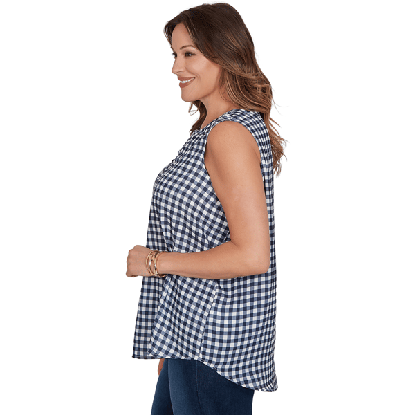 Plus Size Emaline Sapphire Serenade II Sleeveless Gingham Blouse