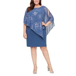 Plus Size SLNY Asymmetric Chiffon Overlay Beaded Trim Dress