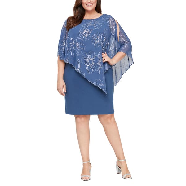 Plus Size SLNY Asymmetric Chiffon Overlay Beaded Trim Dress - image 