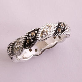 Marsala Fine Silver-Plated Marcasite Crystal Braided Ring