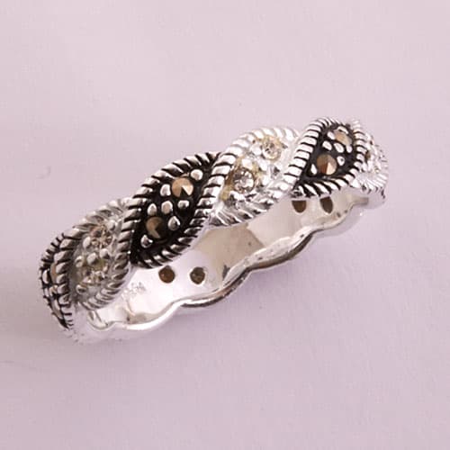 Marsala Fine Silver-Plated Marcasite Crystal Braided Ring - image 