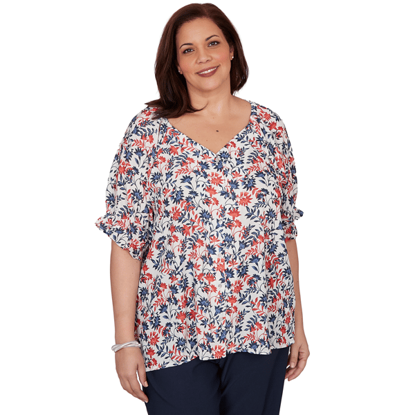 Plus Size Emaline Sapphire Serenade II Elbow Sleeve Floral Blouse - image 