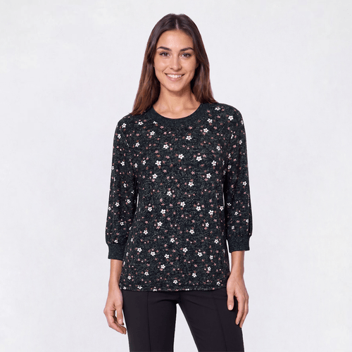 Plus Size Bonnie Evans 3/4 Sleeve Mini Floral Hacci Sweater - image 