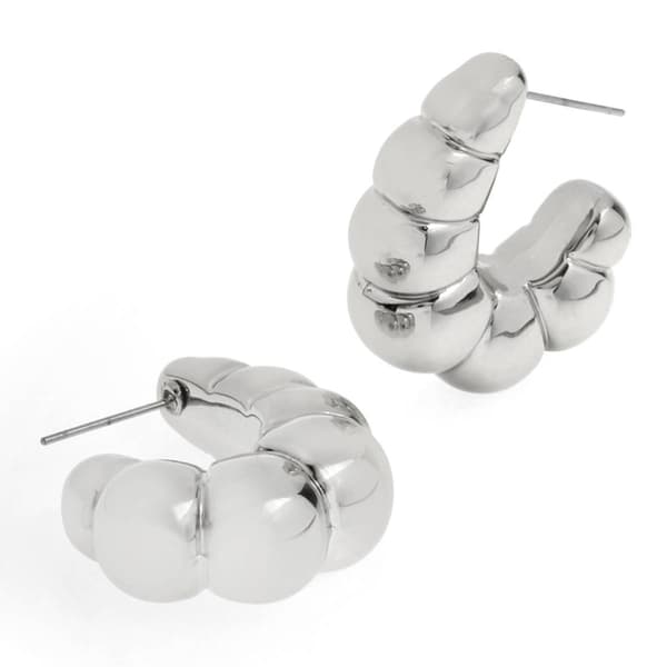 Steve Madden Rhodium Sculpted Sphere Hoop Earrings