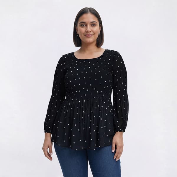 Plus Size Floral & Ivy 3/4 Sleeve Round Neck Dot Pleater Blouse - image 