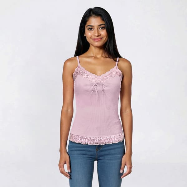 Juniors No Comment Lace Trim Camisole with Bow - image 