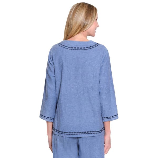 Womens Ali Miles 3/4 Sleeve Split Neck Floral Embroidery Blouse