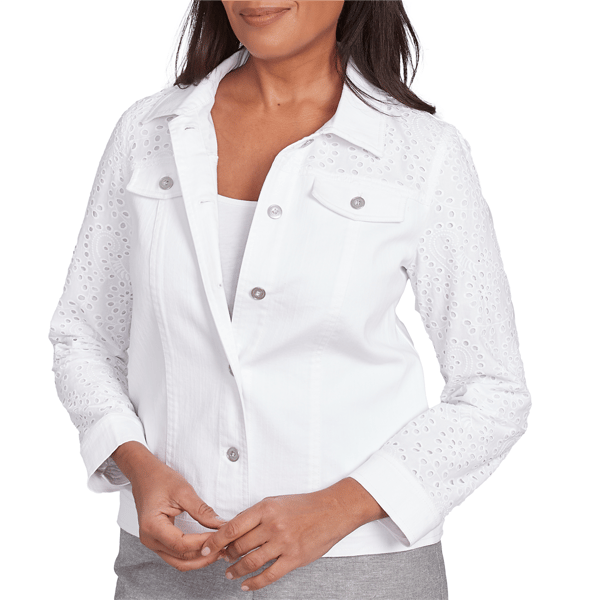 Petite Alfred Dunner Crystal Springs Eyelet Denim Jacket