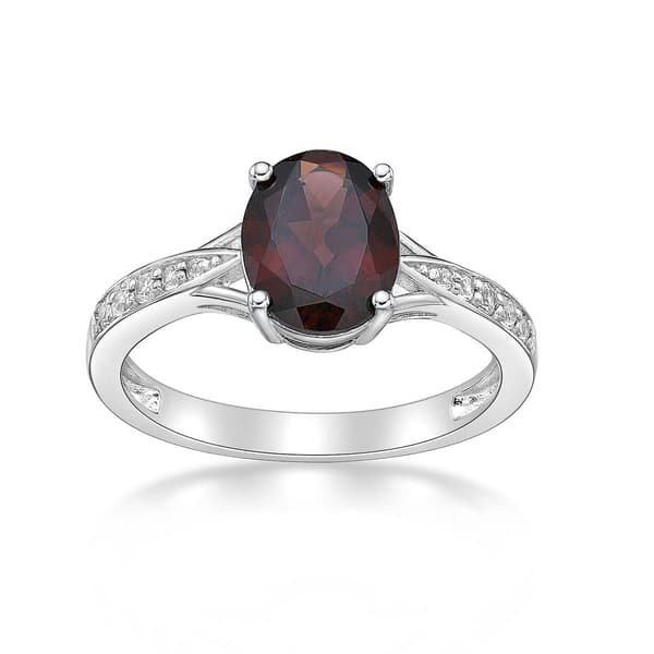 Sterling Silver Ring w/ Garnet & White Topaz Gemstones - image 