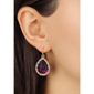 1928 Gold-Tone Fluted Purple Teardrop Earrings - image 2