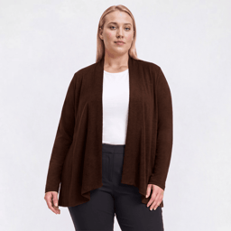 Plus Size Notations Long Sleeve Solid Hacci Open Cardigan