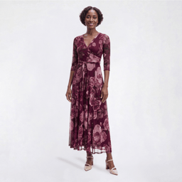 Womens Vivid Aura 3/4 Sleeve Leaf Mesh Maxi Dress
