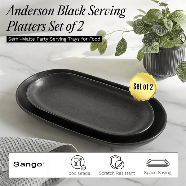 Sango Anderson Black Large Ceramic Serving Platters - Set of 2