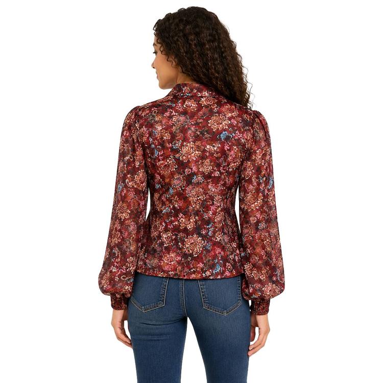 Juniors A. Byer Floral Ruffle Button Front Blouse